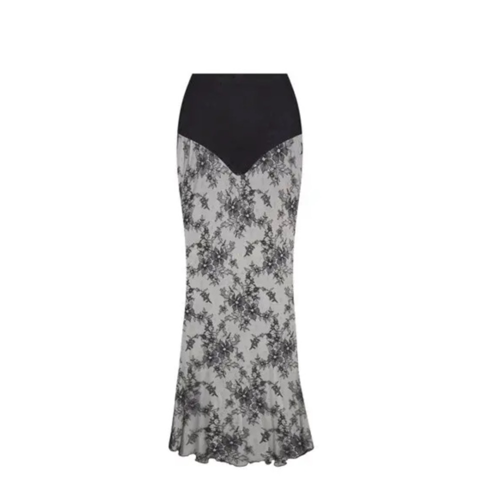 SKIMS Black Asymmetrical Trumpet Maxi Skirt